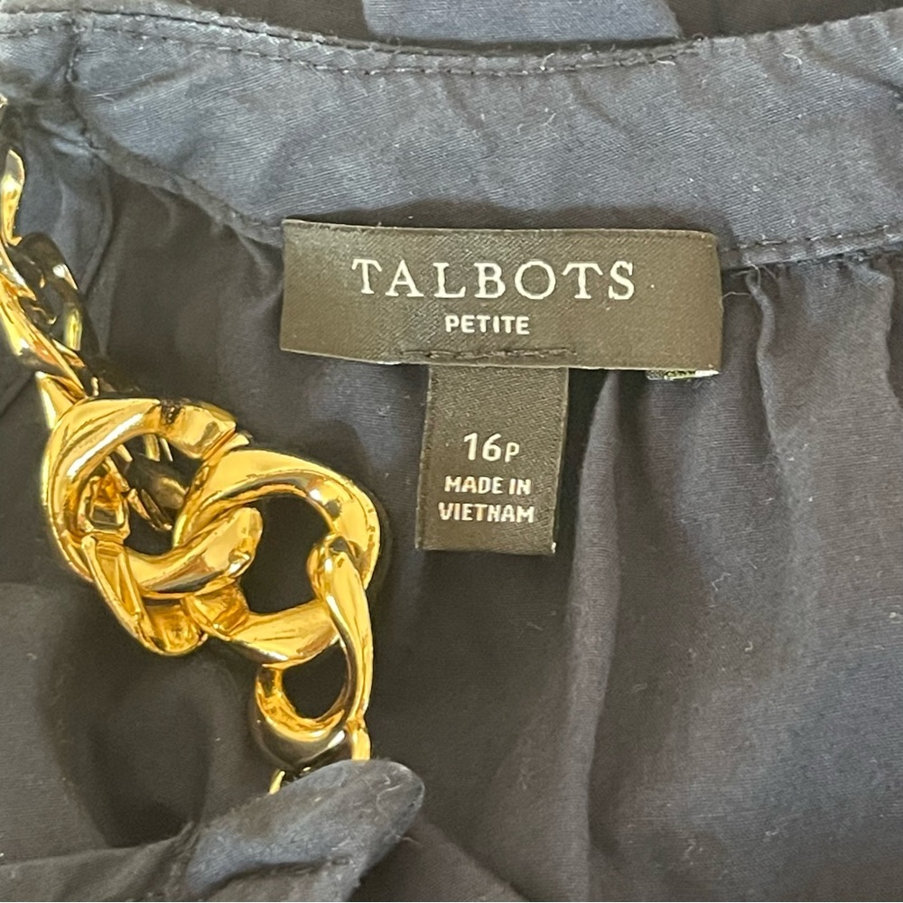 Talbots Navy Blue Gold Chain Shoulder Strap Midi Fit & Flare Cotton Dress | 16P - Picture 9 of 15